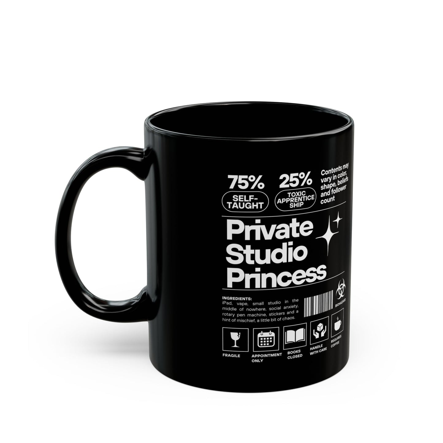 Artistic Black Mug - 'Private Studio Princess' | Perfect Gift for Tattoo Artists